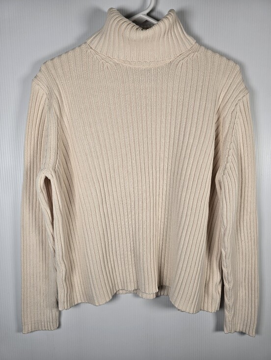 Eddie Bauer Sweaters - Eddie Bauer Off-White Ribbed Knit Turtleneck Long Sleeve Cotton Sweater Size XXL